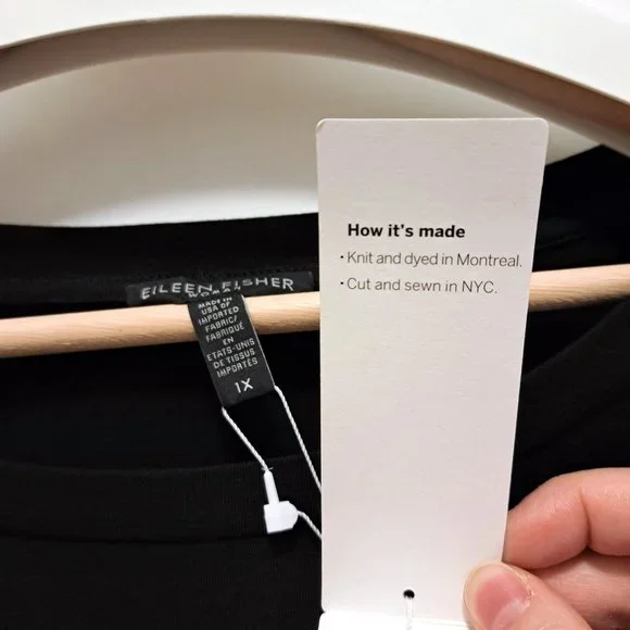 Eileen Fisher Black Jersey Jewel Neck Flare Sleeve Top Size 1X - Picture 8 of 12